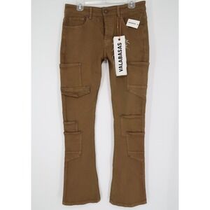 Valabasas Pocros Denim Stacked Flare Khaki Brown Jeans Button Fly Mens 32 New
